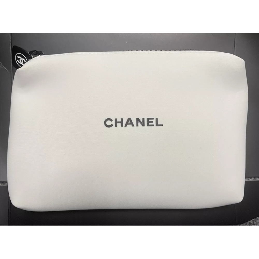 Chanel White Neoprene Cosmetic Bag NIB